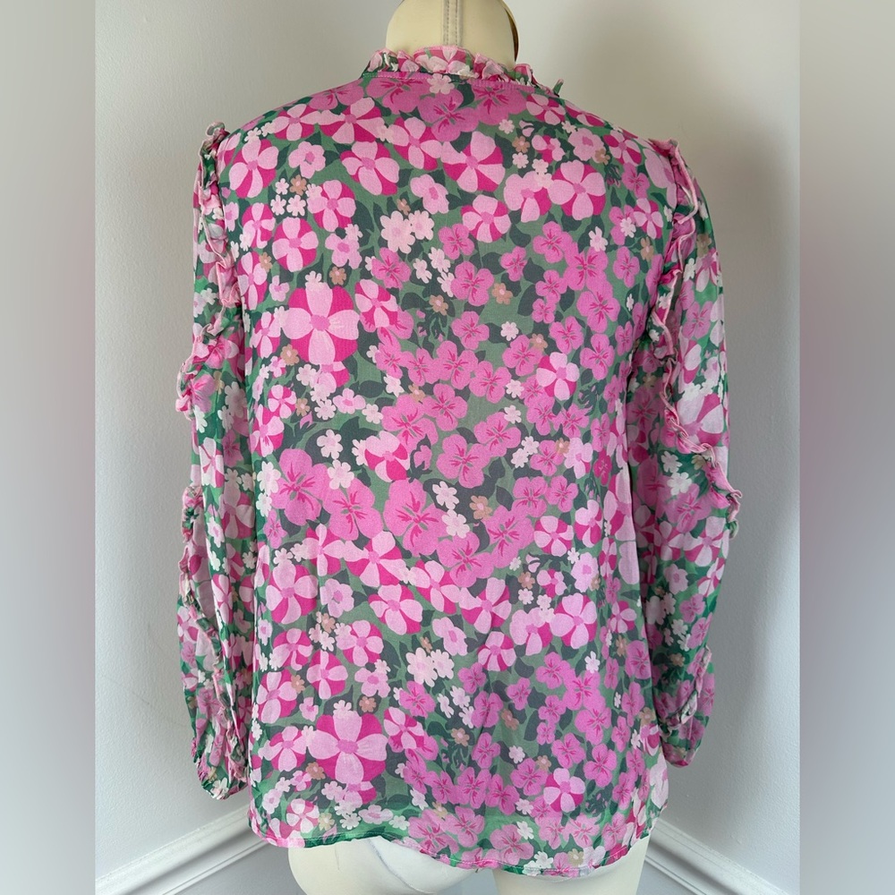 VINEYARD VINES Montauk Daisy Print Ruffle Trim Top Silk Blend | Size Small - Picture 6 of 12